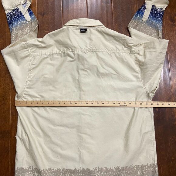 PNB Nation Vintage Y2K Tan Blue Button Down Shirt Cotton Men's Size Extra Large - Picture 11 of 12